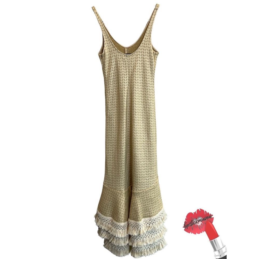 3.1 Phillip Lim Dress Women 6 Crochet Knit Fringe Straw Tan Natural Lyst Coastal - Picture 3 of 16